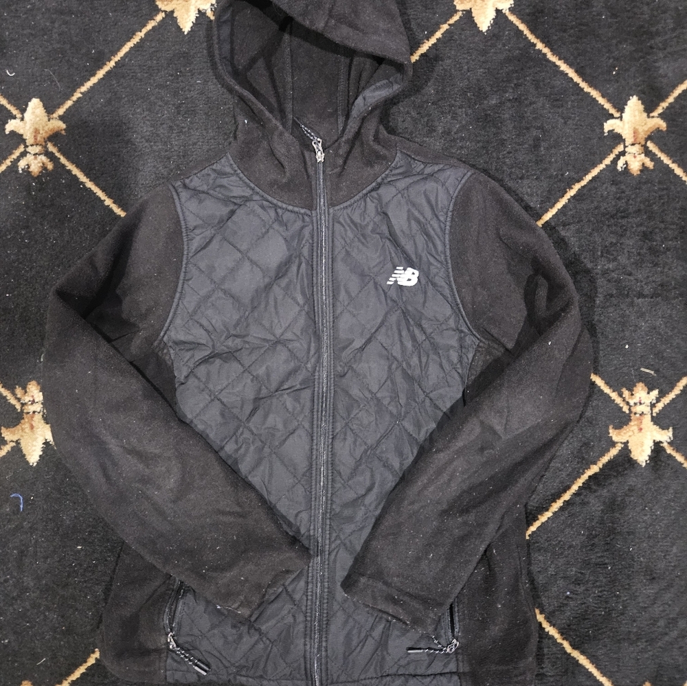New Balance Quilted Jacket Women's Activewear Black Full Zip Hooded Size Large